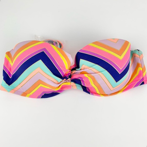 Victoria’s Secret Chevron Striped Rainbow Strapless Halter Bikini Top 34C - Picture 1 of 6